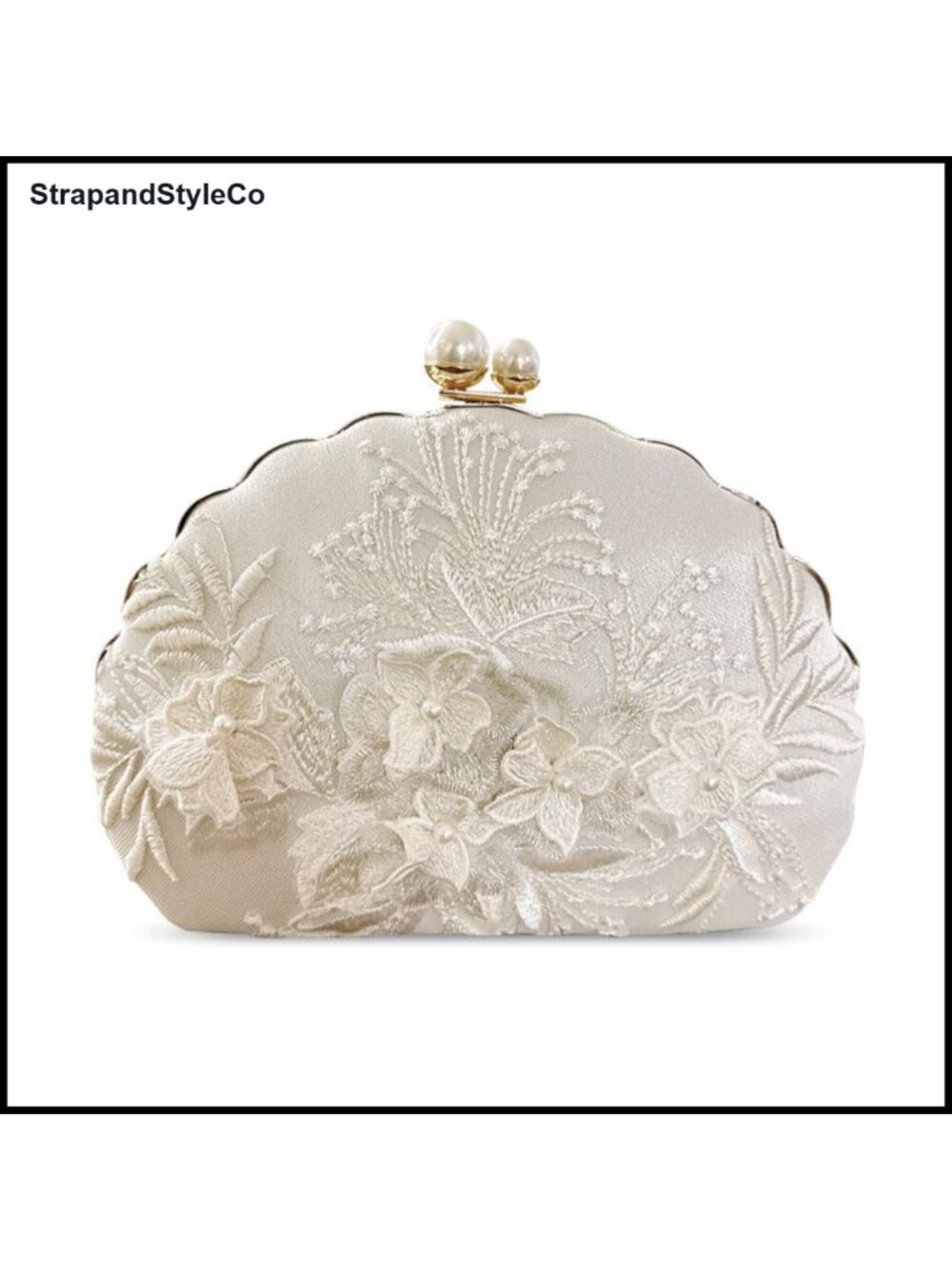 Floral Embroidery Clutch Purse Evening Bag Pearl Crossbody